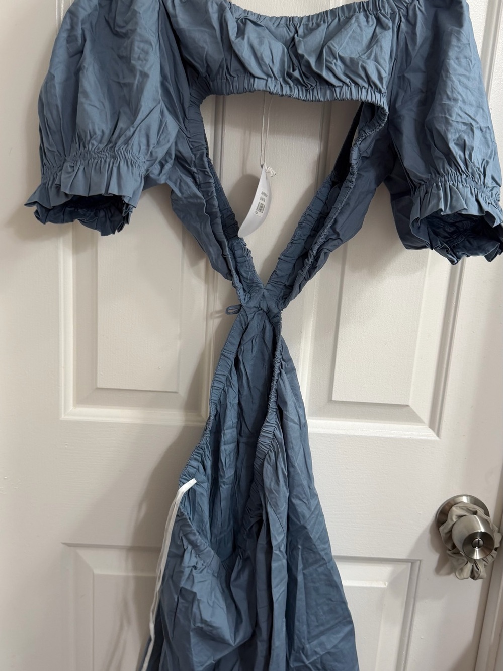 Princess Polly Blue Puff Sleeve Tie-Back Dress